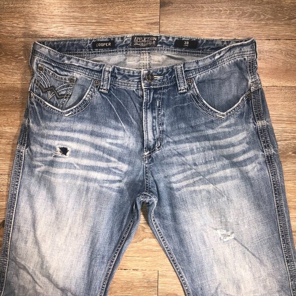 Affliction Black Premium Jeans Size 39x33 Cooper Bootcut Distressed Embroidered - Picture 5 of 10